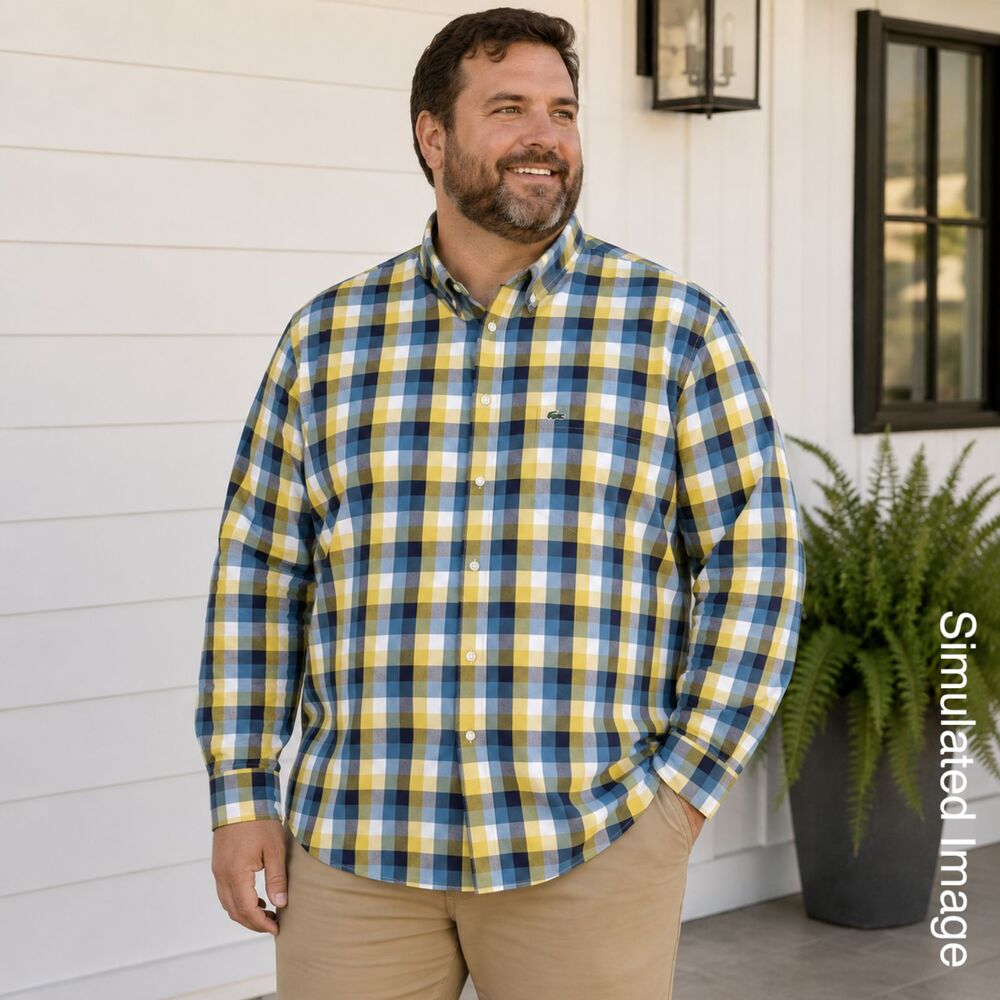 Lacoste Regular Fit Plaid Long Sleeve Button Shirt Men’s FR 46 US 2XL XXL